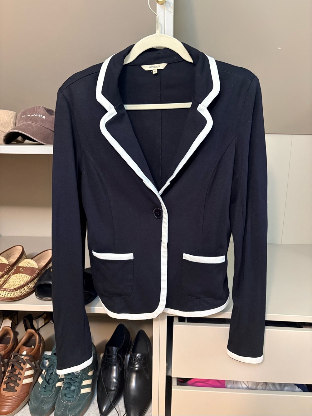 RW&CO. Black Blazer with White Trim - Stretchy, M